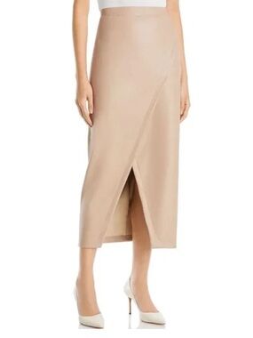 Enza Costa | Wrap Midi Skirt Women's Size 2 Beige Leather Slip Pull On